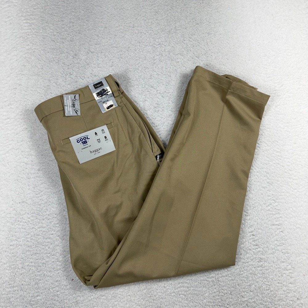 Haggar Dress Pants Mens 36x30 (35x29) Beige Classic Fit Cool 18 Stretch NWT